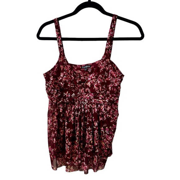 Express burgundy floral tank top in women’s size medium - Picture 3 of 6